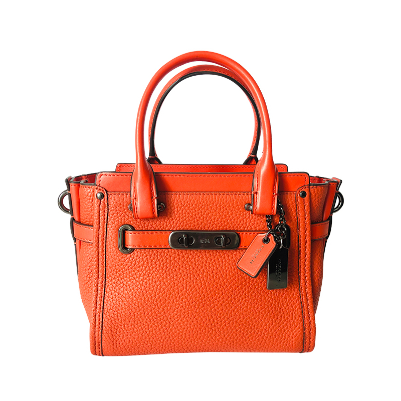 蔻驰coach柔软粒面皮革swagger21女士手提包小号橘色37444dkljx