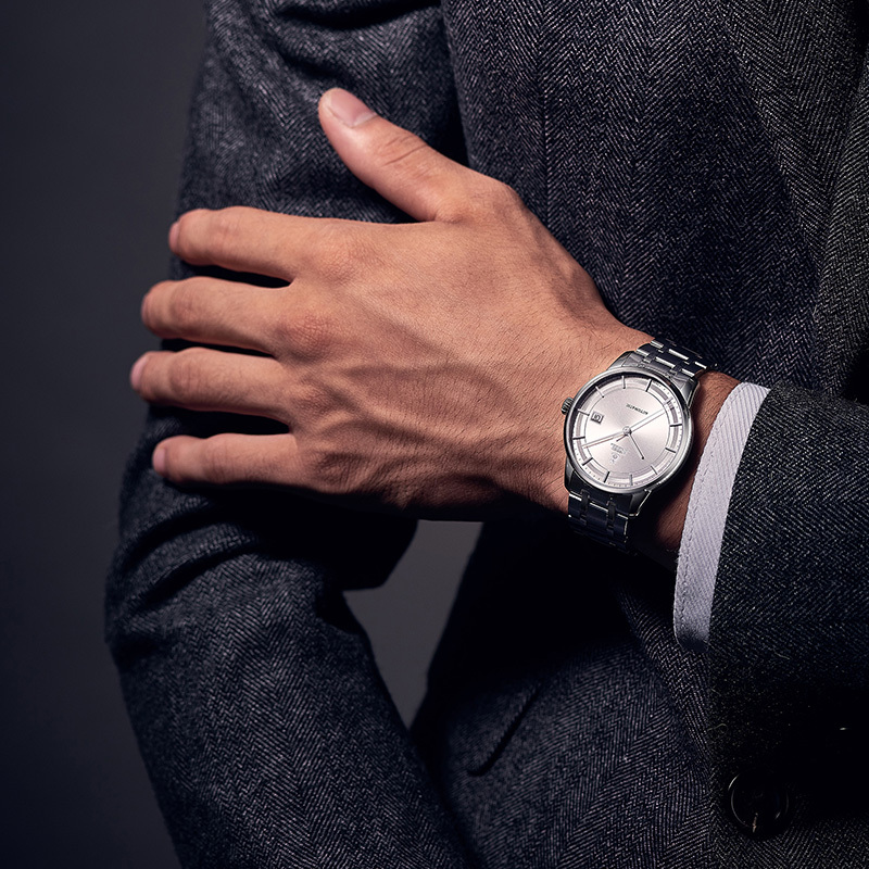 新品瑞士依波路ernestborel雅丽系列简约大开面日历钢带自动机械男士