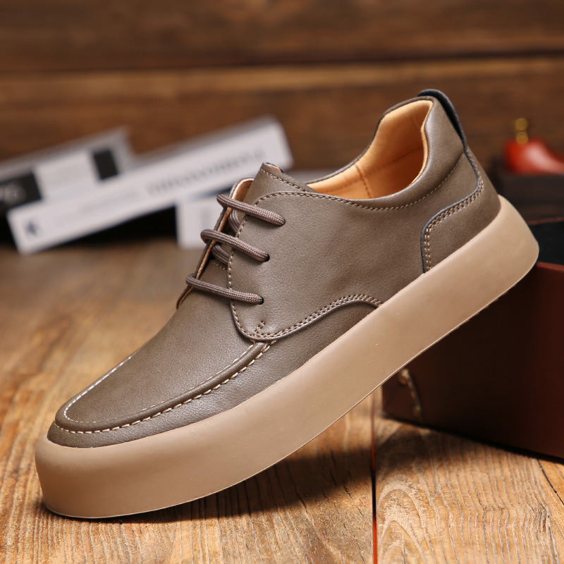 休闲皮鞋男2023夏季新款潮流时尚百搭软底轻便复古工装板鞋