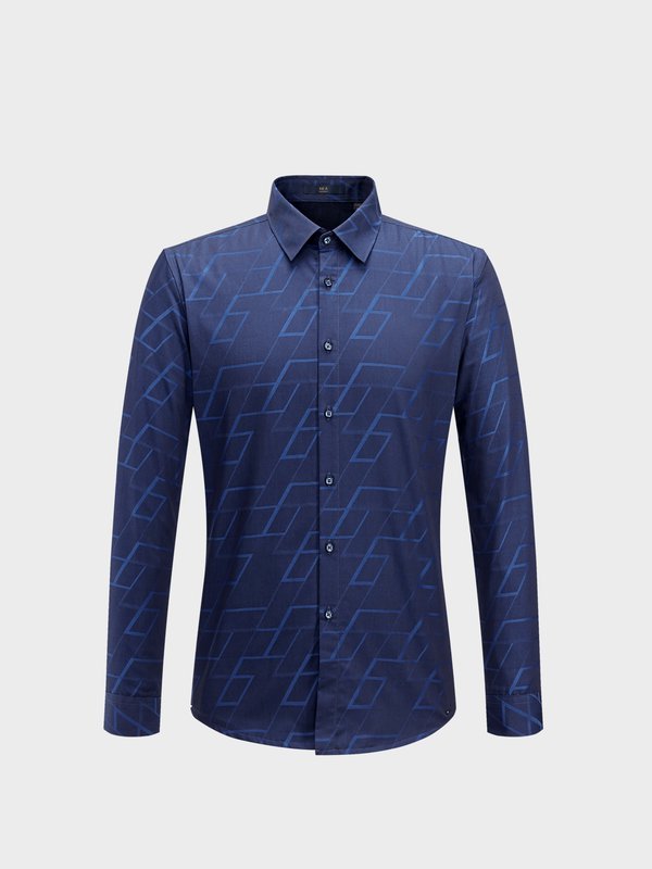 HLA海澜之家几何线条提花长袖衬衫2018冬季舒适时尚衬衫男HNEAD4E242A