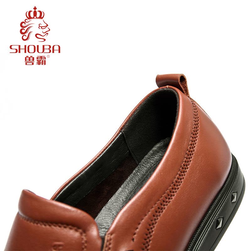 兽霸男鞋2019新款商务休闲鞋真皮圆头低帮套脚皮鞋头层牛皮一脚蹬图片