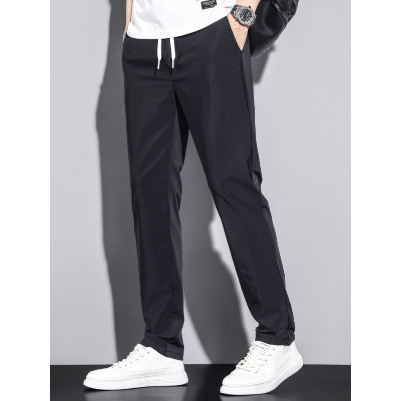 男士休闲裤宽松舒适松紧腰长裤四面弹冰丝显高显瘦直筒裤