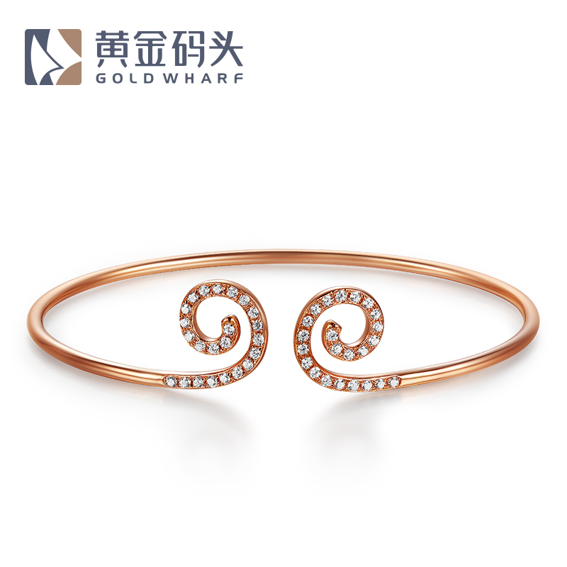 黄金码头 18K金手镯紧箍咒韩版镶人工锆石时尚个性情人节手饰礼物