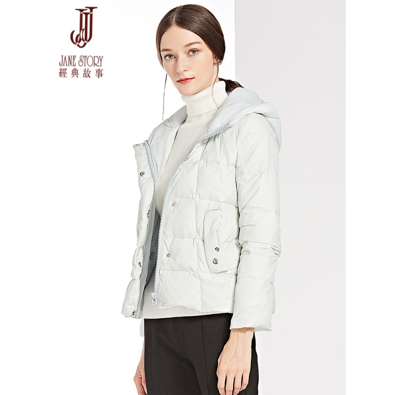 经典故事冬季修身保暖羽绒服女短款白鸭绒连帽长袖外套