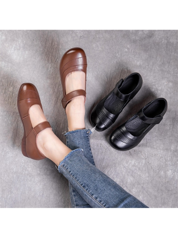 头层牛皮女鞋牛筋软底妈妈鞋春秋真皮休闲魔术贴中老年圆头女单鞋