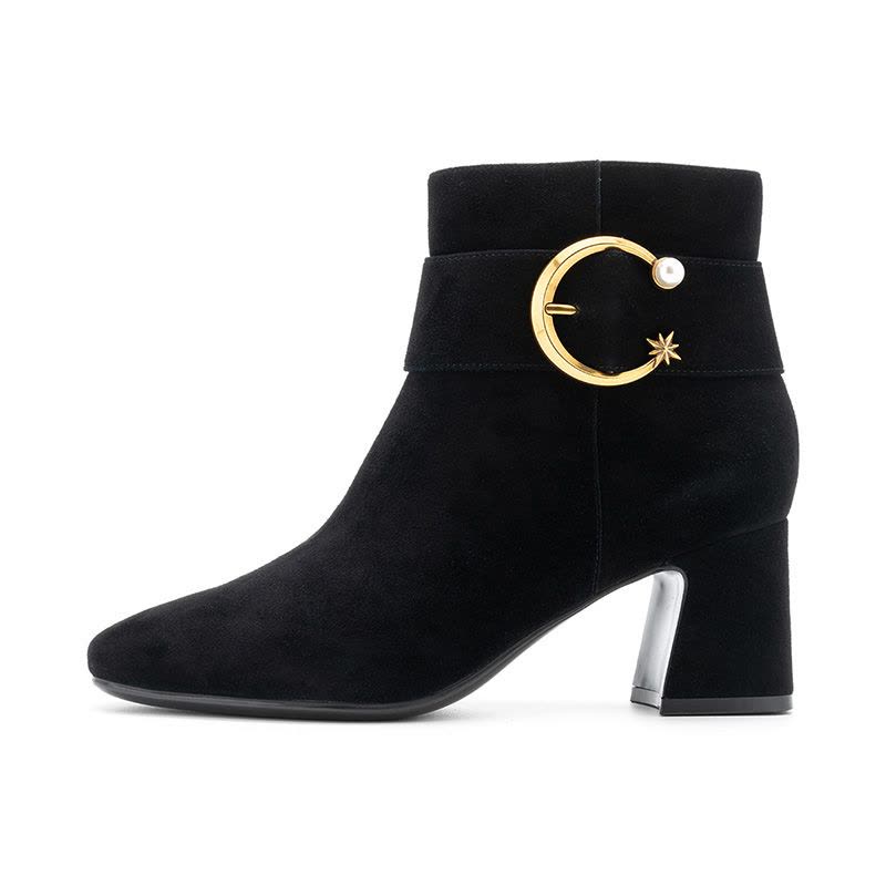 St&Sat/星期六新款优雅金属装饰圆头粗跟短靴SS84116692图片