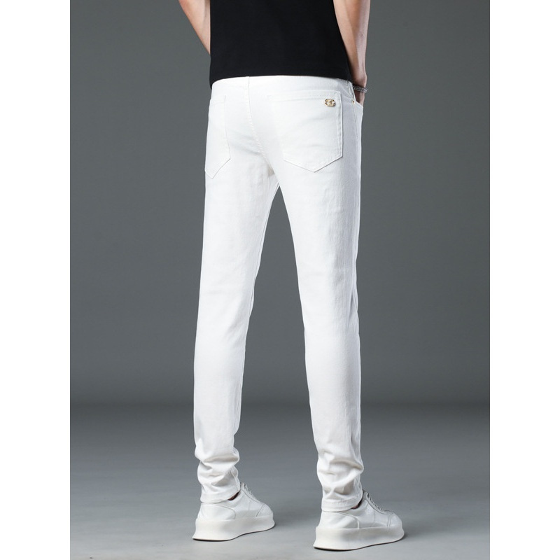 欧货潮牌白色牛仔裤男春夏新款修身弹力百搭时尚轻奢休闲长裤男士