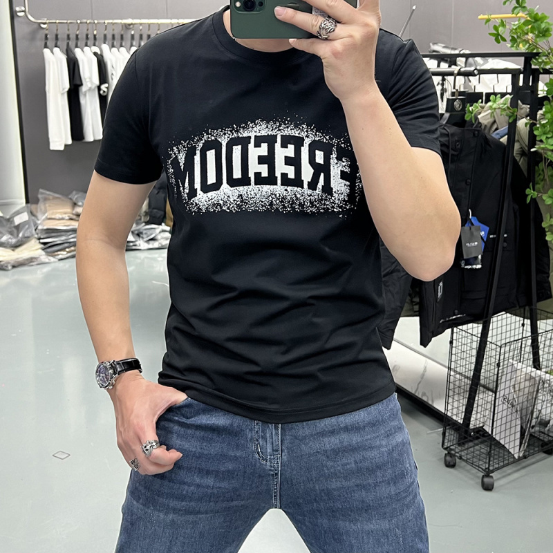 丝光棉字母印花短袖T恤男女款夏季新款圆领半袖打底衫休闲上衣服