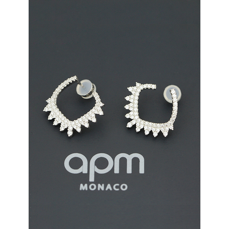 apm MONACO齿形花边U型耳环女 设计感个性时尚耳饰 高贵宴会法式银首饰