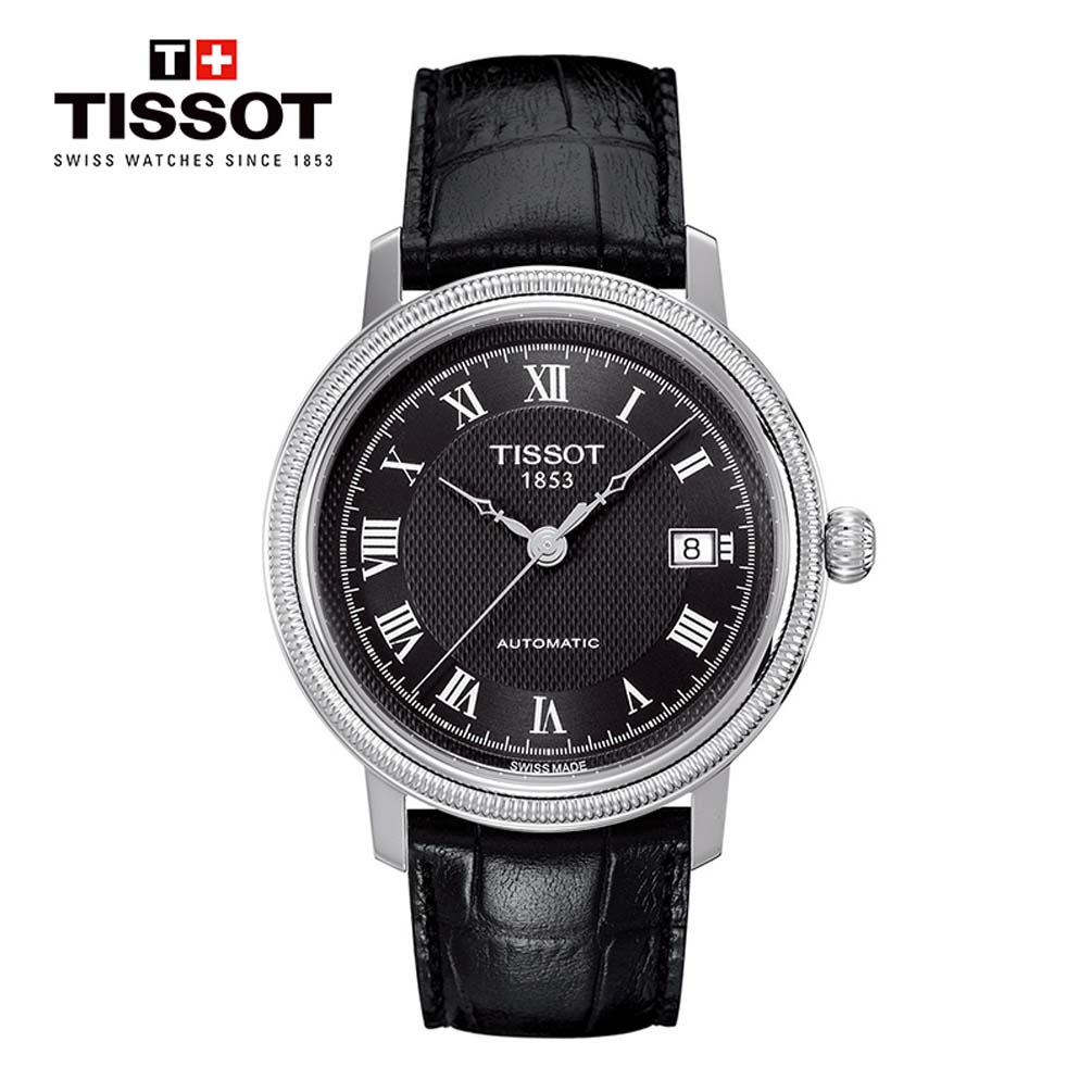 天梭tissot瑞士手表港湾系列经典巴黎饰钉纹表盘皮带男士机械表t