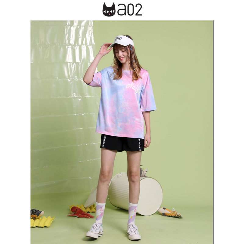 a02新款2020潮流休闲风字母印花扎染短袖T恤女DTV2D1231KT