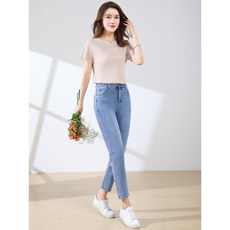 罗蒙时尚牛仔裤女2020夏季薄款弹力休闲裤韩版潮流修身小脚裤图片