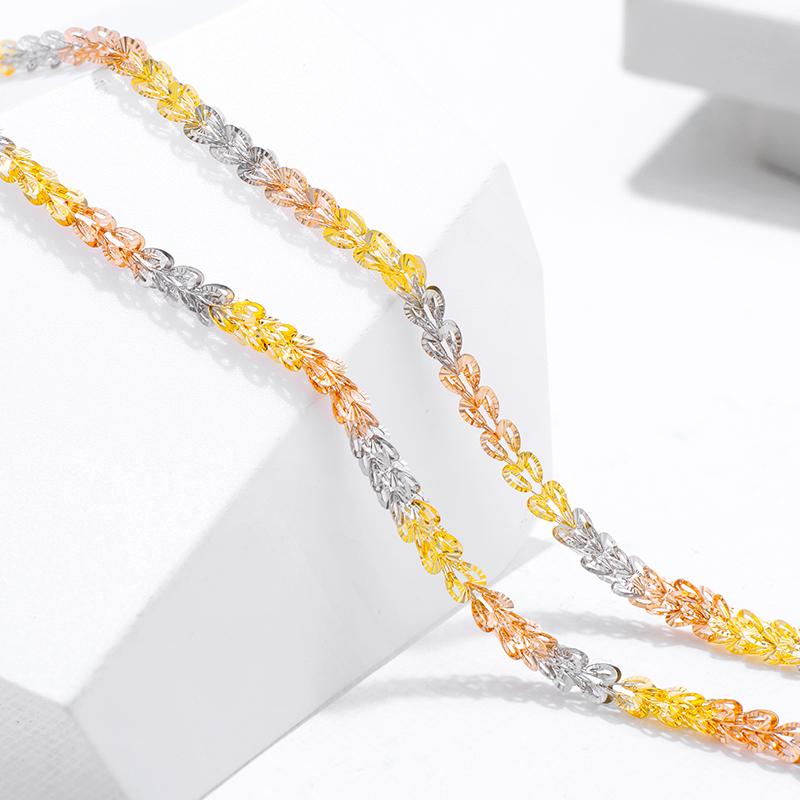 黄金码头 18k金项链女款 彩金凤尾项链三色金项链可调节au750链子