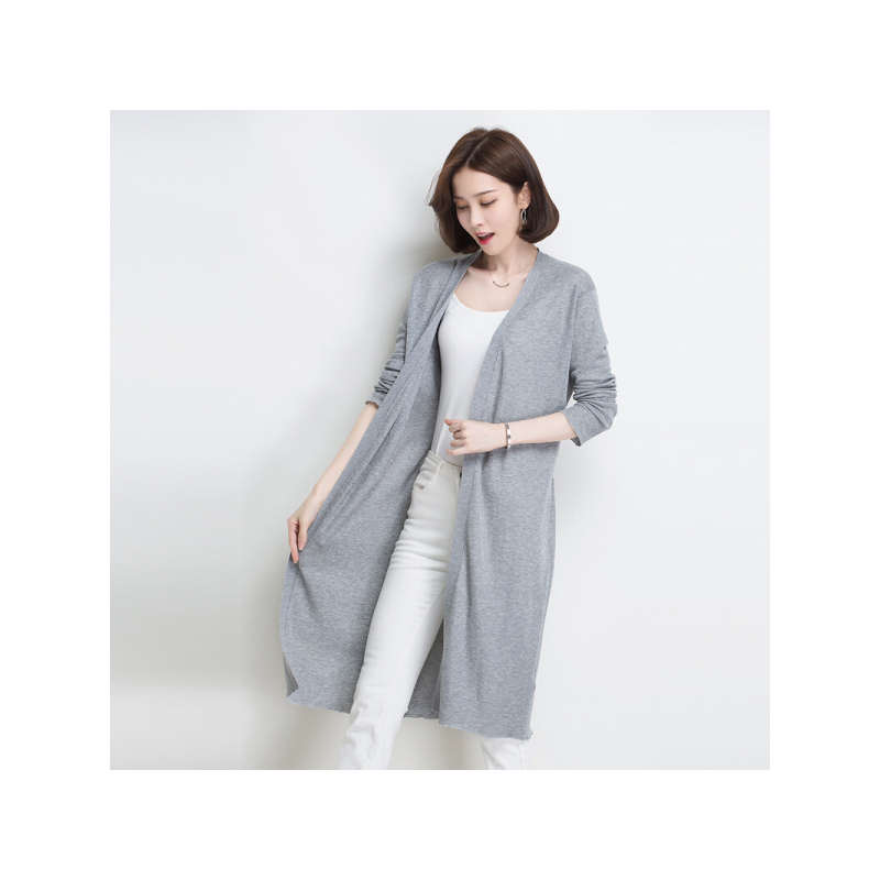 金菊女装初秋新款针织衫女士时尚休闲针织开衫女中长款修身显瘦外套