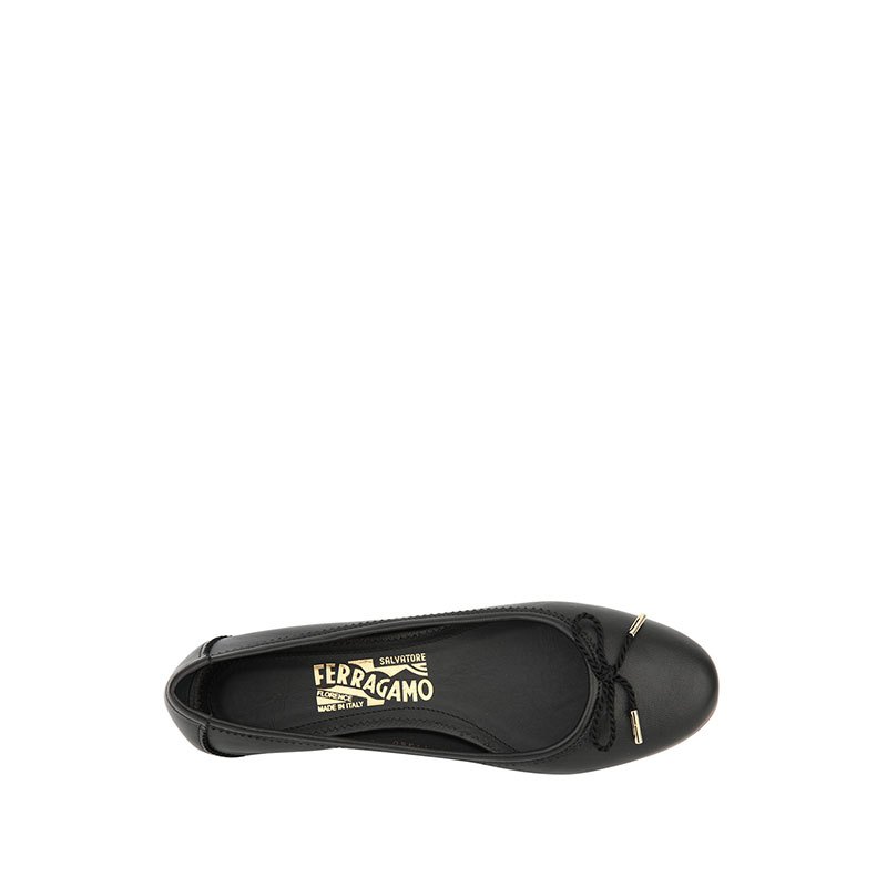 FERRAGAMO 蝴蝶结装饰羊皮女士平底鞋 658271NERO