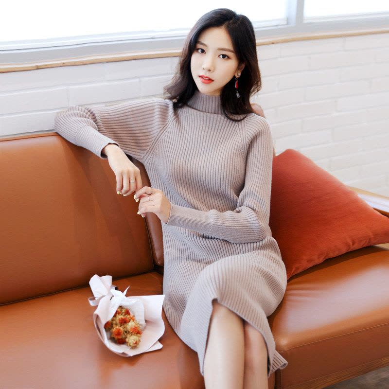 韩都衣舍2018秋装韩版女装裙子纯色打底基础款连衣裙JN7756埕图片