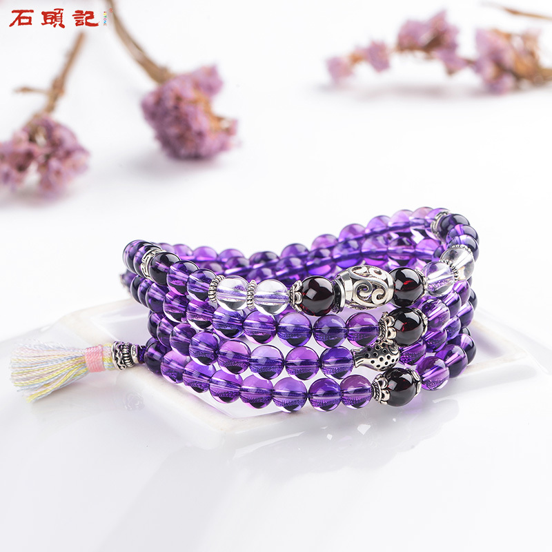 iSTONE/石头记合成紫晶925银饰结缘手珠女多圈紫水晶手链