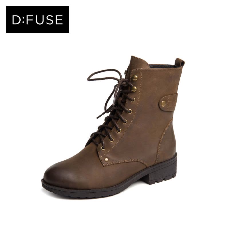 D：Fuse/迪芙斯冬牛皮圆头中跟马丁短靴女鞋DF54115145图片