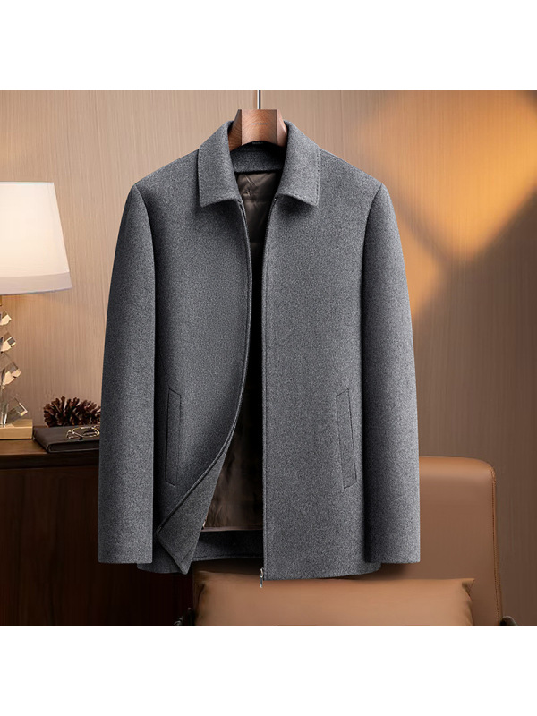 中老年商务脱卸鹅绒内胆双面呢短款大衣男士秋冬羊毛大衣休闲外套