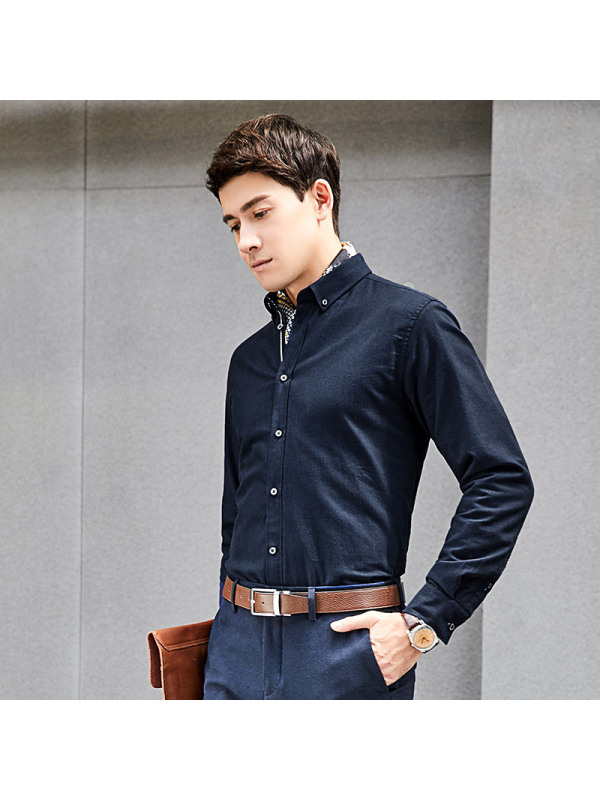 柒牌seven男装商务休闲保暖衬衫男青年简约时尚加厚款长袖衬衣