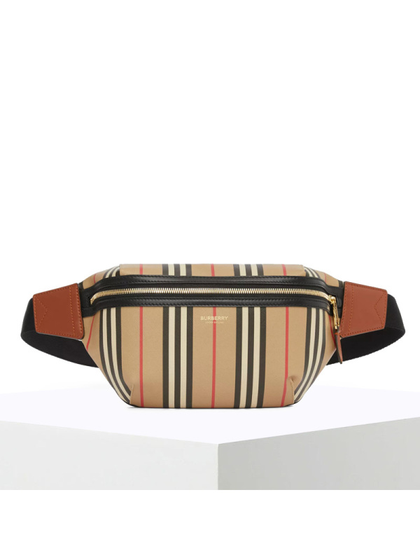 BURBERRY Sonny 中性款男女通用 字母印字标经典条纹织物 腰包\胸包 斜挎包 8026838