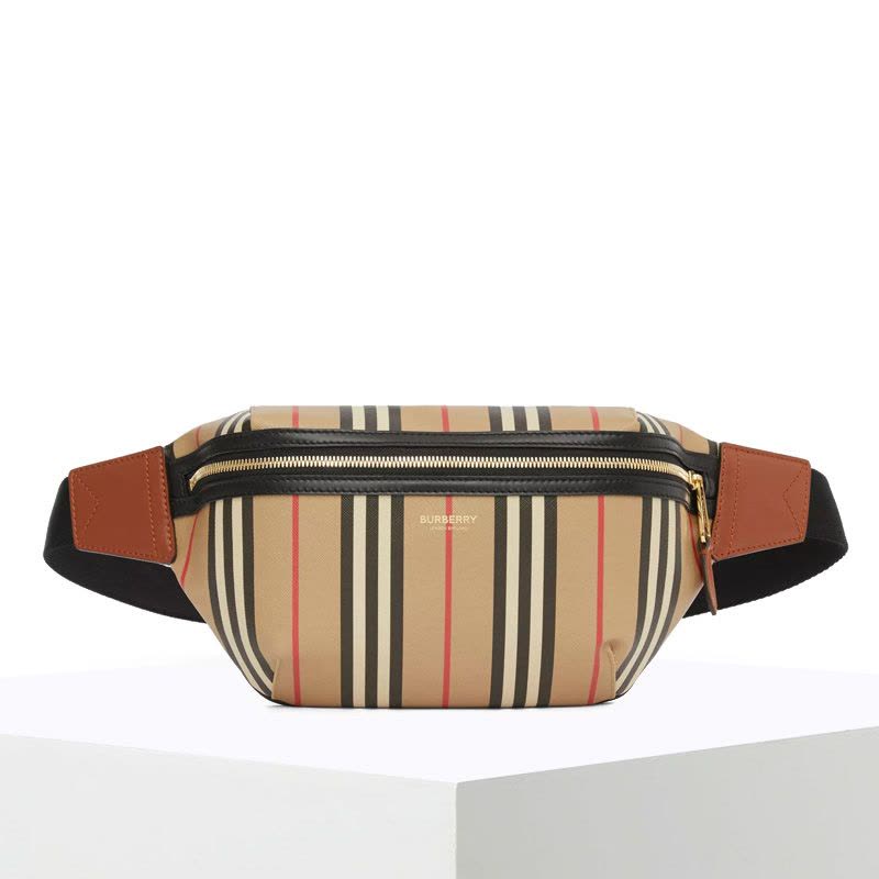 BURBERRY Sonny 中性款男女通用 字母印字标经典条纹织物 腰包\胸包 斜挎包 8026838图片