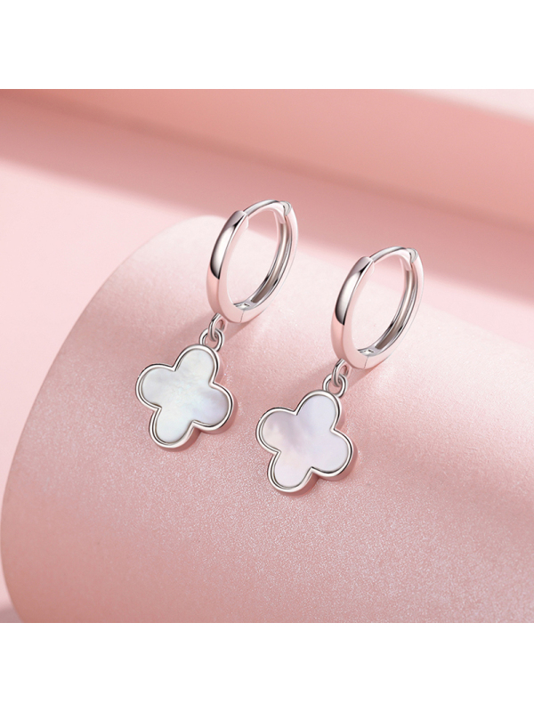 佰色传情韩国气质耳扣女纯银双面四叶草耳环耳坠耳饰新款