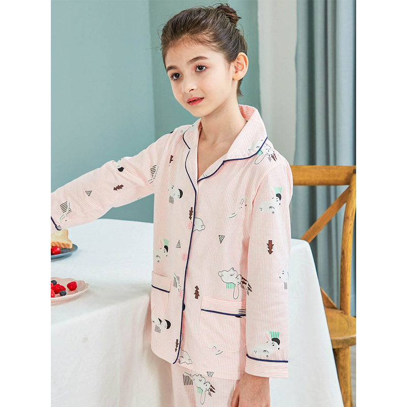 红豆(HODO)女童家居服套装100%棉女童2019年夏季全棉居家四季款式新品儿童家居服套装女童家居服