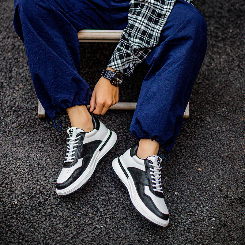 熊猫板鞋男款春季头层牛皮鞋子运动鞋潮百搭小白鞋男士透气休闲鞋