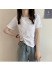 设计感不规则下摆短袖T恤女夏短款打底衫女休闲纯色上衣女装