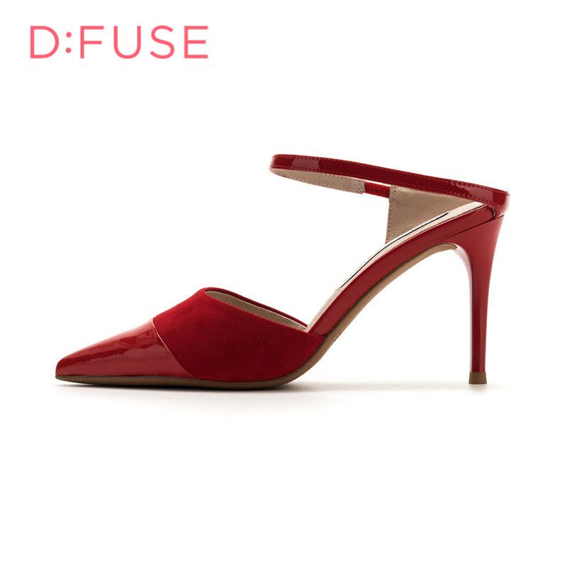 D：Fuse/迪芙斯尖头细跟职业休闲漆皮女拖鞋DF82110233图片