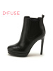 D：Fuse/迪芙斯短靴冬新款牛皮圆头超高细跟女鞋DF54115027
