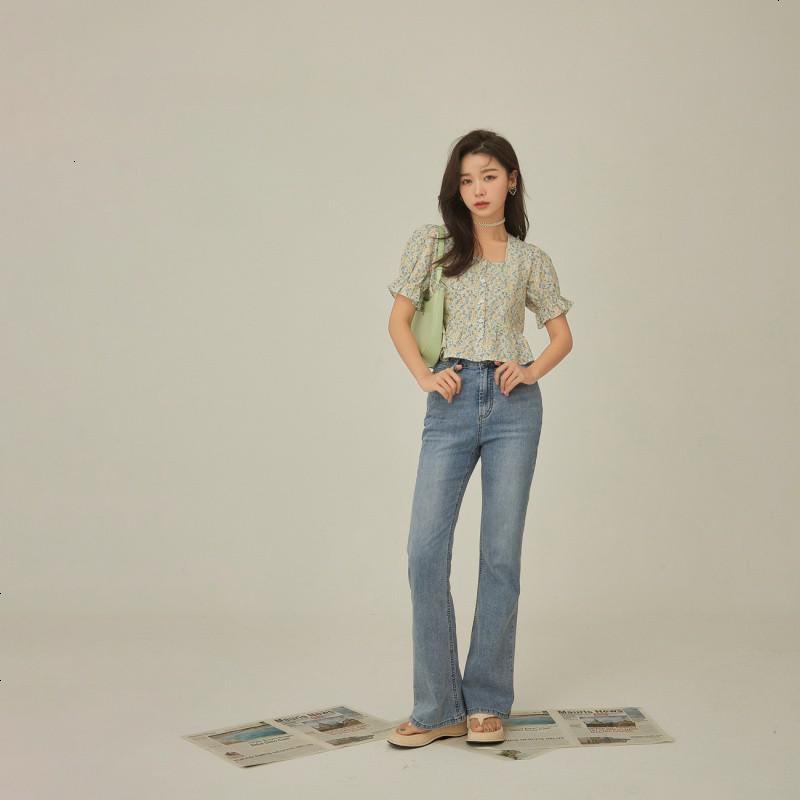 OtherMix泡泡袖碎花雪纺衫2021年夏季新款拼接荷叶边女式开衫上衣