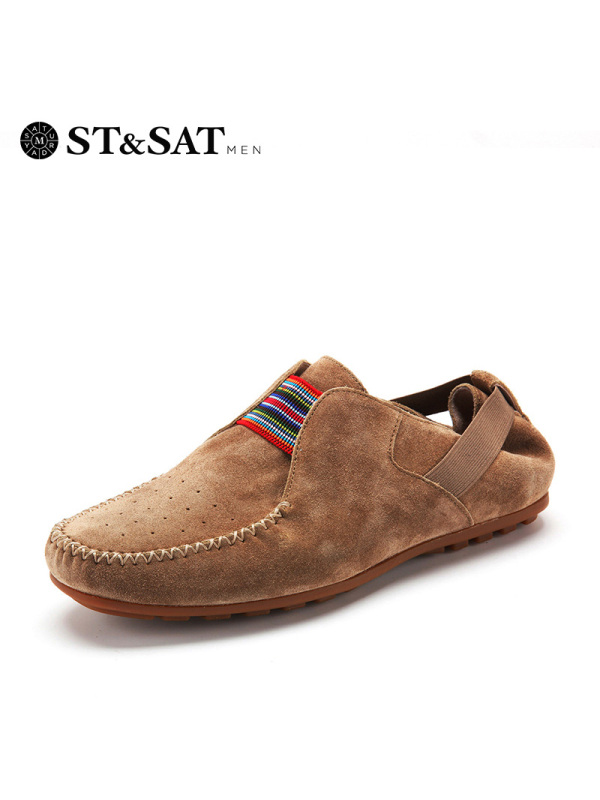 星期六(ST&SAT)男鞋牛皮革松紧带圆头平底休闲皮鞋SS51129208