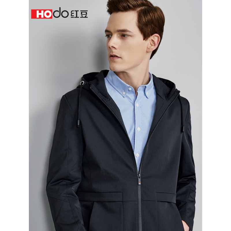 hodo红豆男装春秋季男士风衣轻时尚连帽柔软舒适休闲中长款休闲服外套