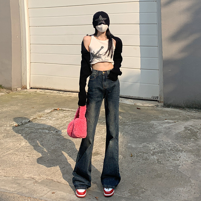 Ceen Bulled阔腿微喇叭牛仔裤女2022新款设计感高腰显瘦拖地马蹄