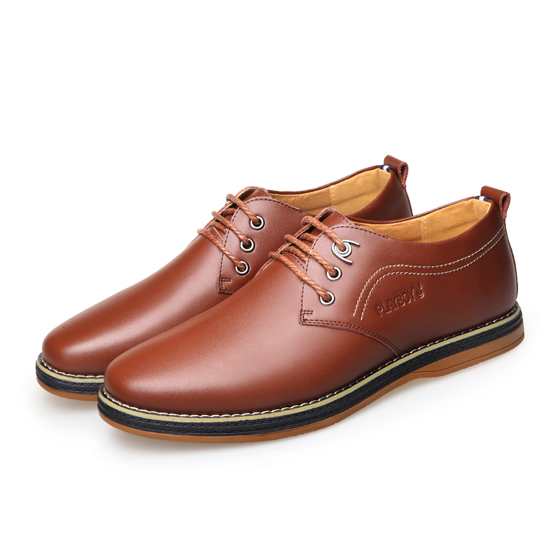 花花公子冬季新款男士商务皮鞋休闲皮鞋男士皮鞋真皮系带男鞋zs9338