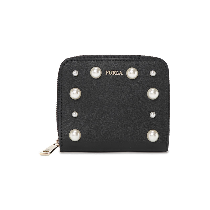 FURLA/芙拉 女士皮革黑色珍珠装饰拉链短款钱包 PZ89 ONYX 963822