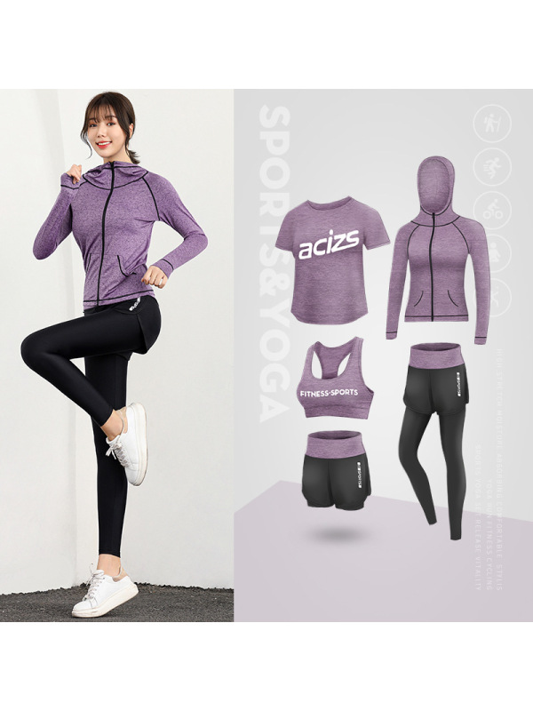 CeenBulled运动套装暴汗服女健身房春季跑步休闲速干五件套初学者时尚瑜伽服