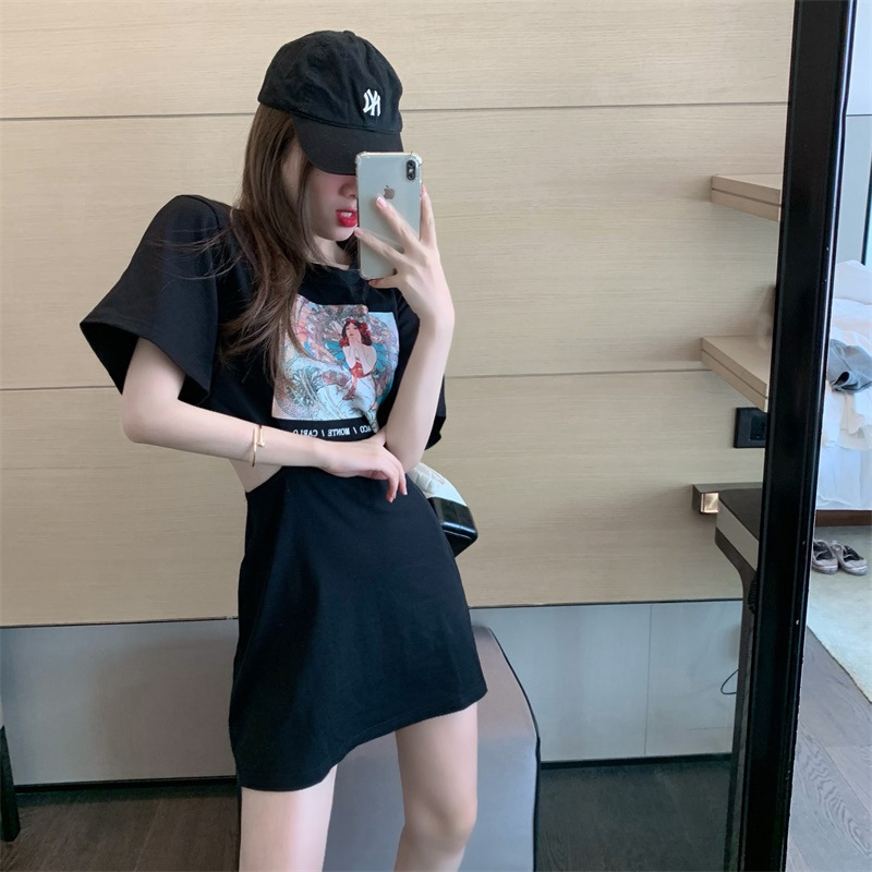 a字性感气质短袖T恤裙女短裙夏季上衣中长款连衣裙子半身裙包臀裙