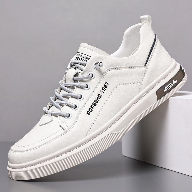 男士休闲皮鞋年新款牛皮软面板鞋时尚小白鞋防滑高端男鞋图片