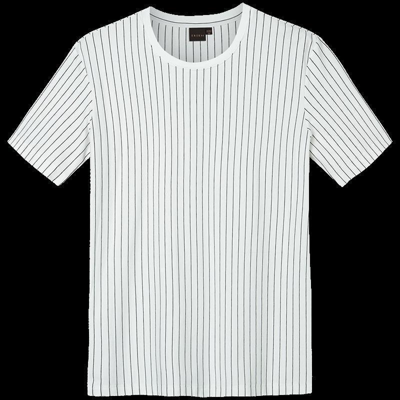 才子男装tries短袖t恤男士夏季新款韩版潮流条纹弹力圆领打底汗衫