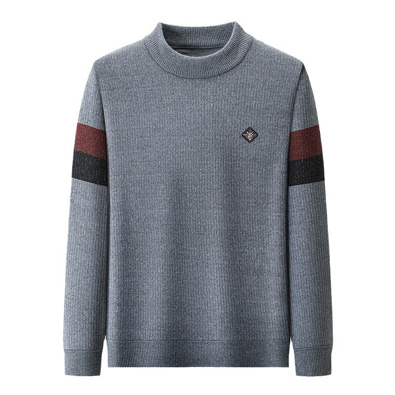 男士高档雪貂绒毛衣秋冬季加绒半高领纯色针织衫柔软中年线衣男装