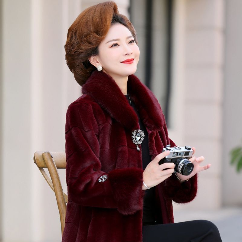中年妈妈装冬装仿水貂绒外套大衣40岁中老年人女装秋冬季婆婆婚