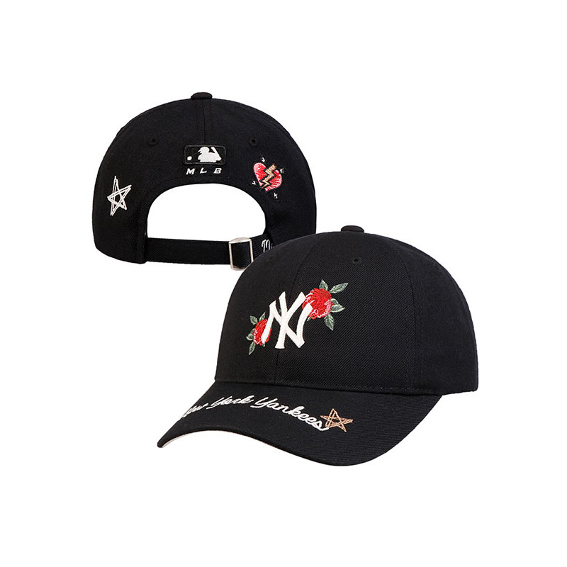 美职棒mlb棒球帽子百搭刺绣小玫瑰防晒弯檐休闲潮青少年男女通用情侣