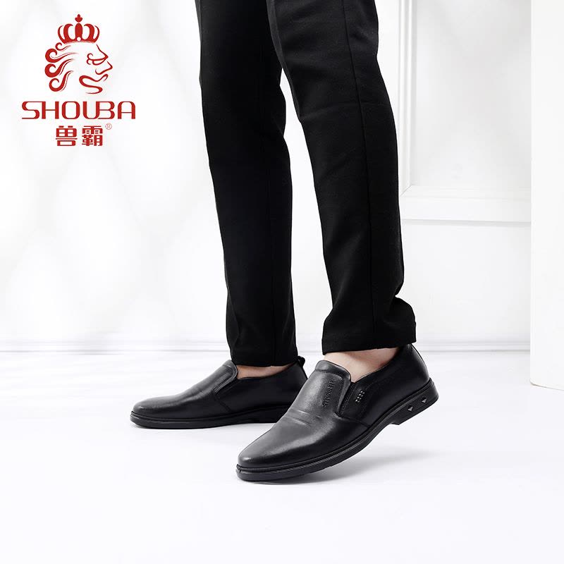 兽霸男鞋2019新款商务休闲鞋真皮圆头低帮套脚皮鞋头层牛皮一脚蹬图片