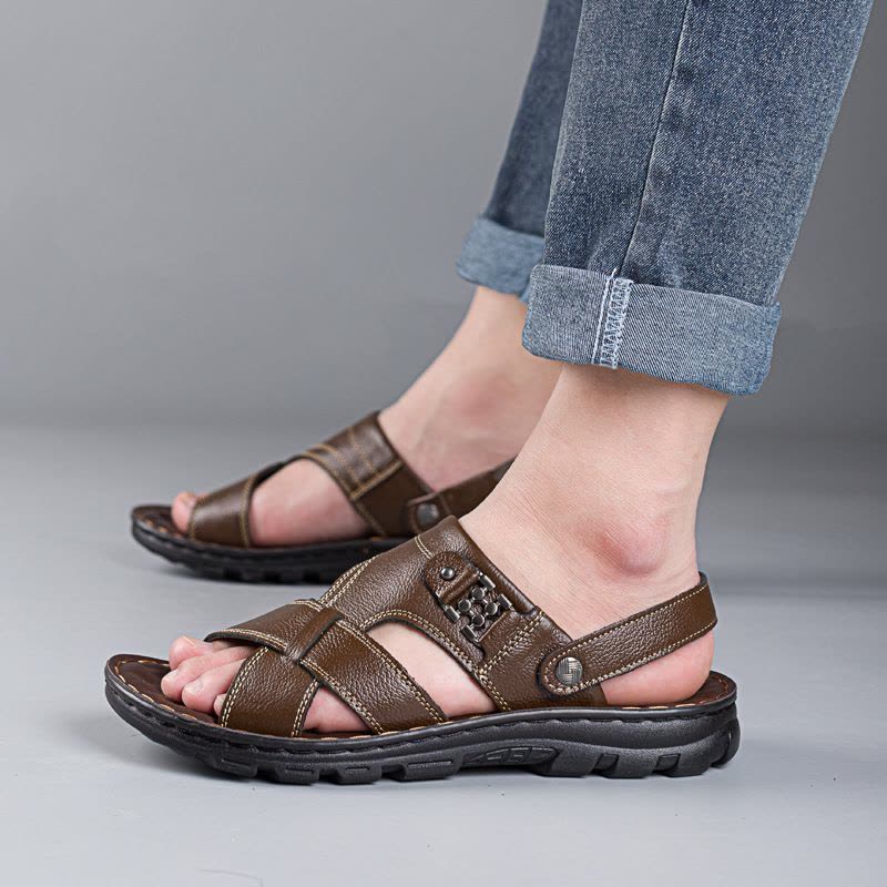 男凉鞋真皮夏季拖鞋新款头层牛皮男士休闲沙滩鞋爸爸鞋子图片