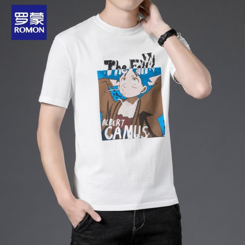 罗蒙romon2021夏季新款男装短袖t恤韩版上衣半袖宽松五分袖