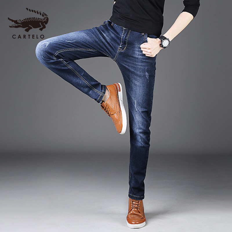 卡帝乐鳄鱼(CARTELO)秋季2020男士牛仔裤修身直筒宽松秋冬款休闲裤子百搭