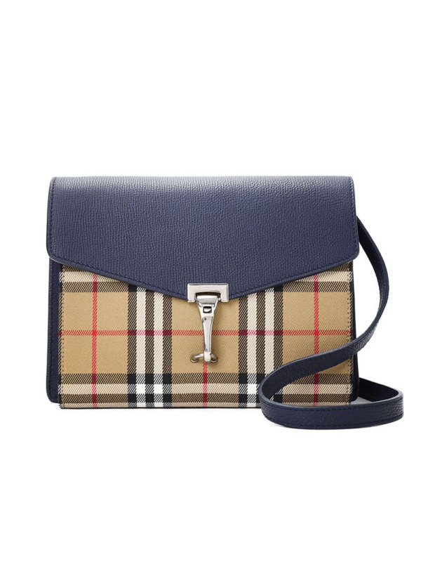 预订BURBERRY Macken系列 斜挎单肩包 Vintage格纹 小号 23.5x17x6CM牛皮革\织物